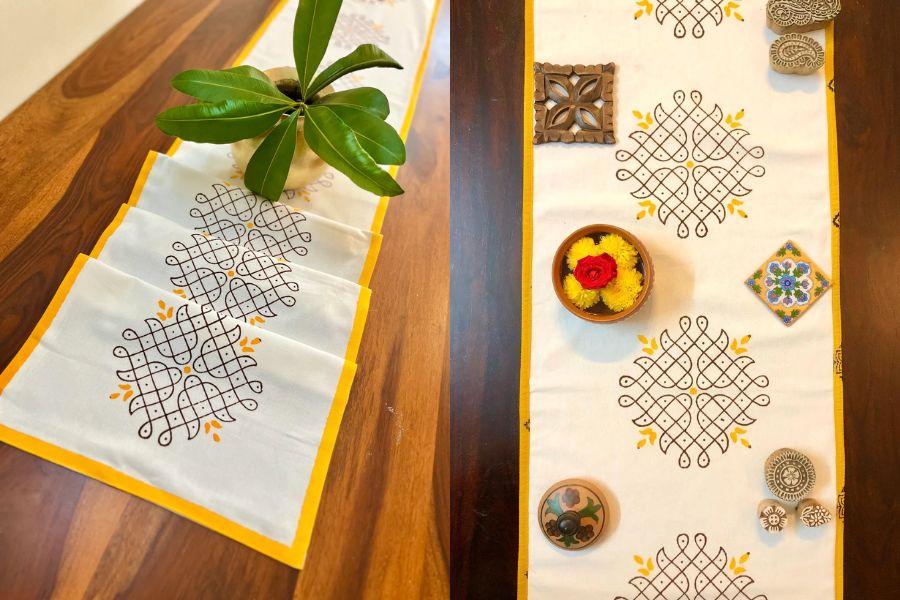 Kolam Print Table Runner Online: Beautiful Cotton Designs for Your Home